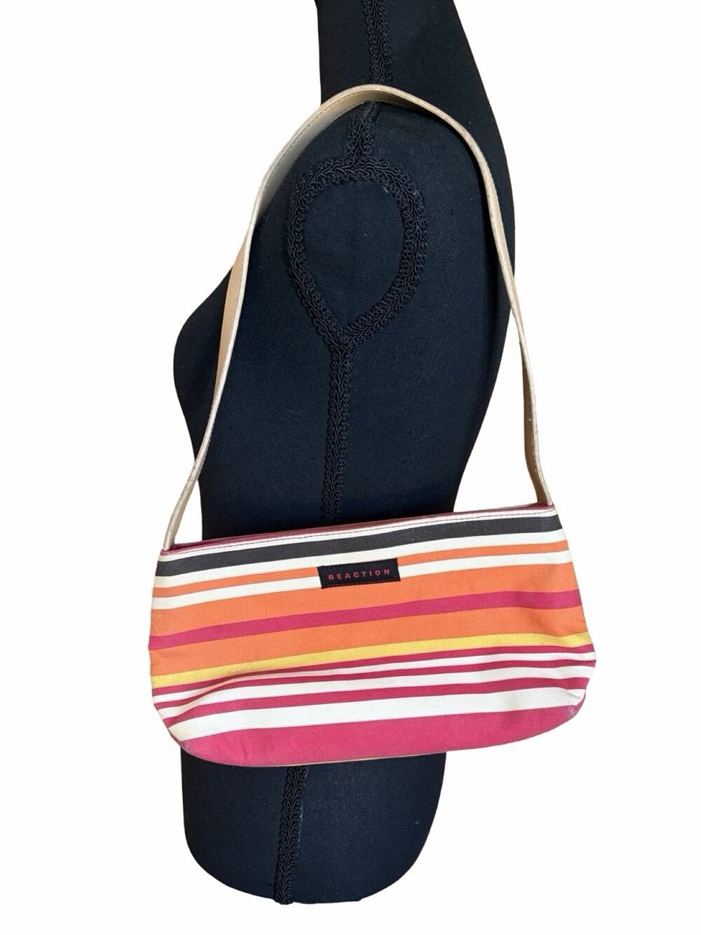 Vintage Y2K Reaction Kenneth Cole Striped Mini Shoulder Bag Purse Pink Orange